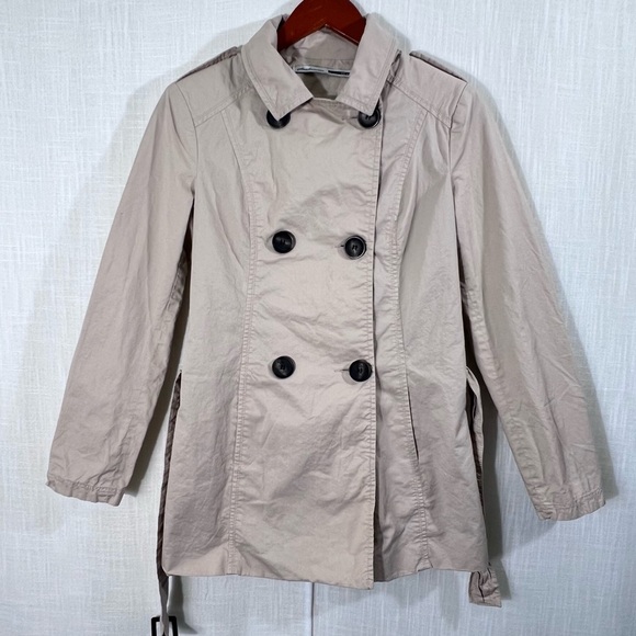 Stradivarius Beige Tan Belted Button Front Trench Jacket Coat Size M - Picture 1 of 14